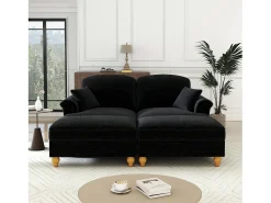 Sofá*DripeX Sofá chesterfield 2 lugares em felpudo - com 2 puffs e 2 almofadas - saia removível - 194x140x93cm Preto