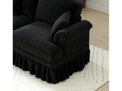 Sofá*DripeX Sofá chesterfield 2 lugares em felpudo - com 2 puffs e 2 almofadas - saia removível - 194x140x93cm Preto