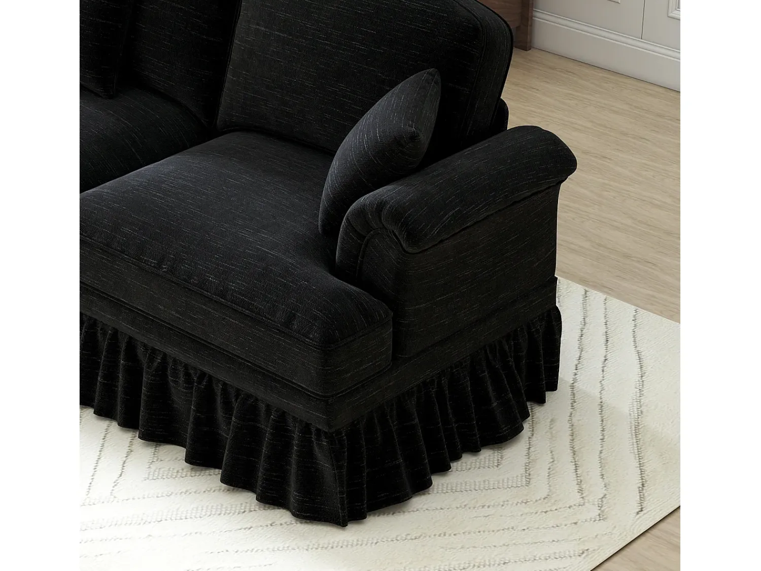 Sofá*DripeX Sofá chesterfield 2 lugares em felpudo - com 2 puffs e 2 almofadas - saia removível - 194x140x93cm Preto
