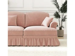 Sale DripeX Sofá chesterfield 2 lugares em felpudo - com puff e 2 almofadas - saia removível - 194x140x93cm Rosa