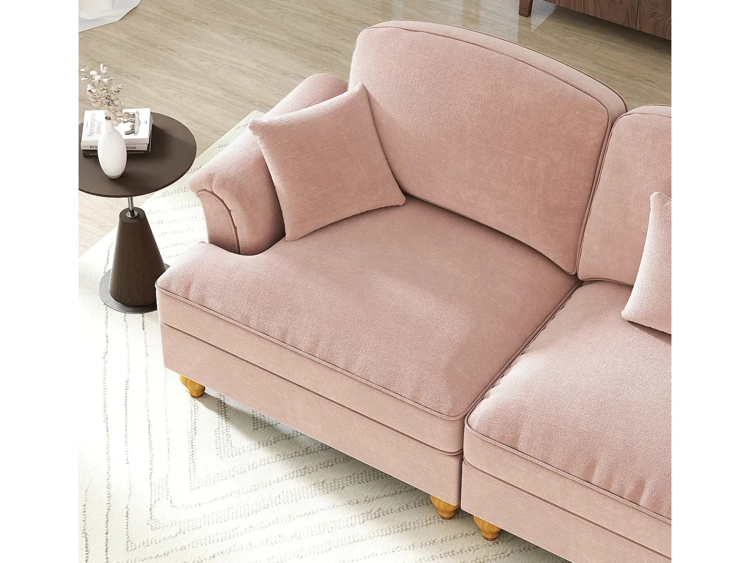 Sale DripeX Sofá chesterfield 2 lugares em felpudo - com puff e 2 almofadas - saia removível - 194x140x93cm Rosa