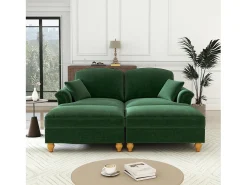 DripeX Sofá chesterfield 2 lugares em felpudo - com 2 puffs e 2 almofadas - saia removível - 194x140x93cm^ Sofá