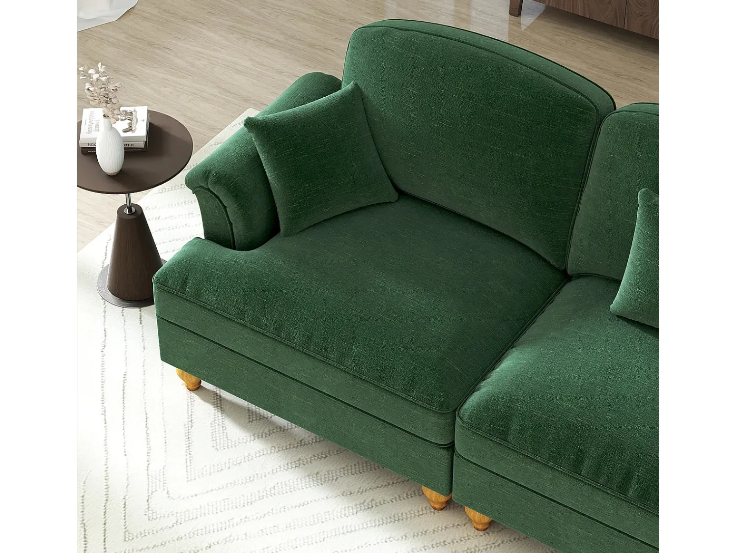 DripeX Sofá chesterfield 2 lugares em felpudo - com 2 puffs e 2 almofadas - saia removível - 194x140x93cm^ Sofá