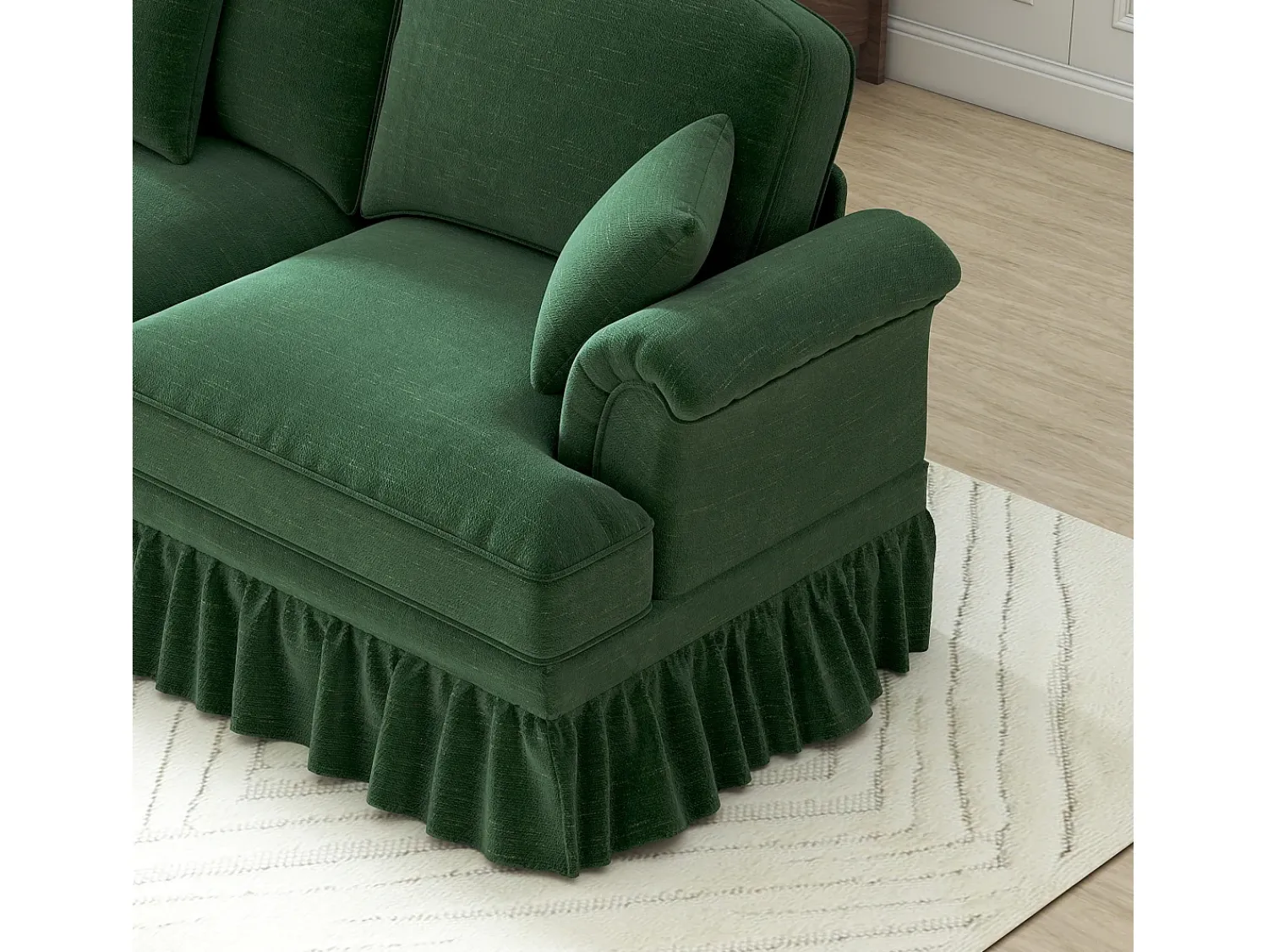 DripeX Sofá chesterfield 2 lugares em felpudo - com 2 puffs e 2 almofadas - saia removível - 194x140x93cm^ Sofá