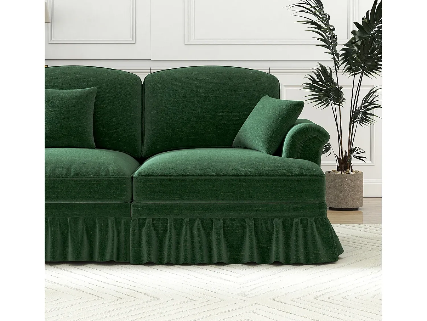 DripeX Sofá chesterfield 2 lugares em felpudo - com 2 puffs e 2 almofadas - saia removível - 194x140x93cm^ Sofá