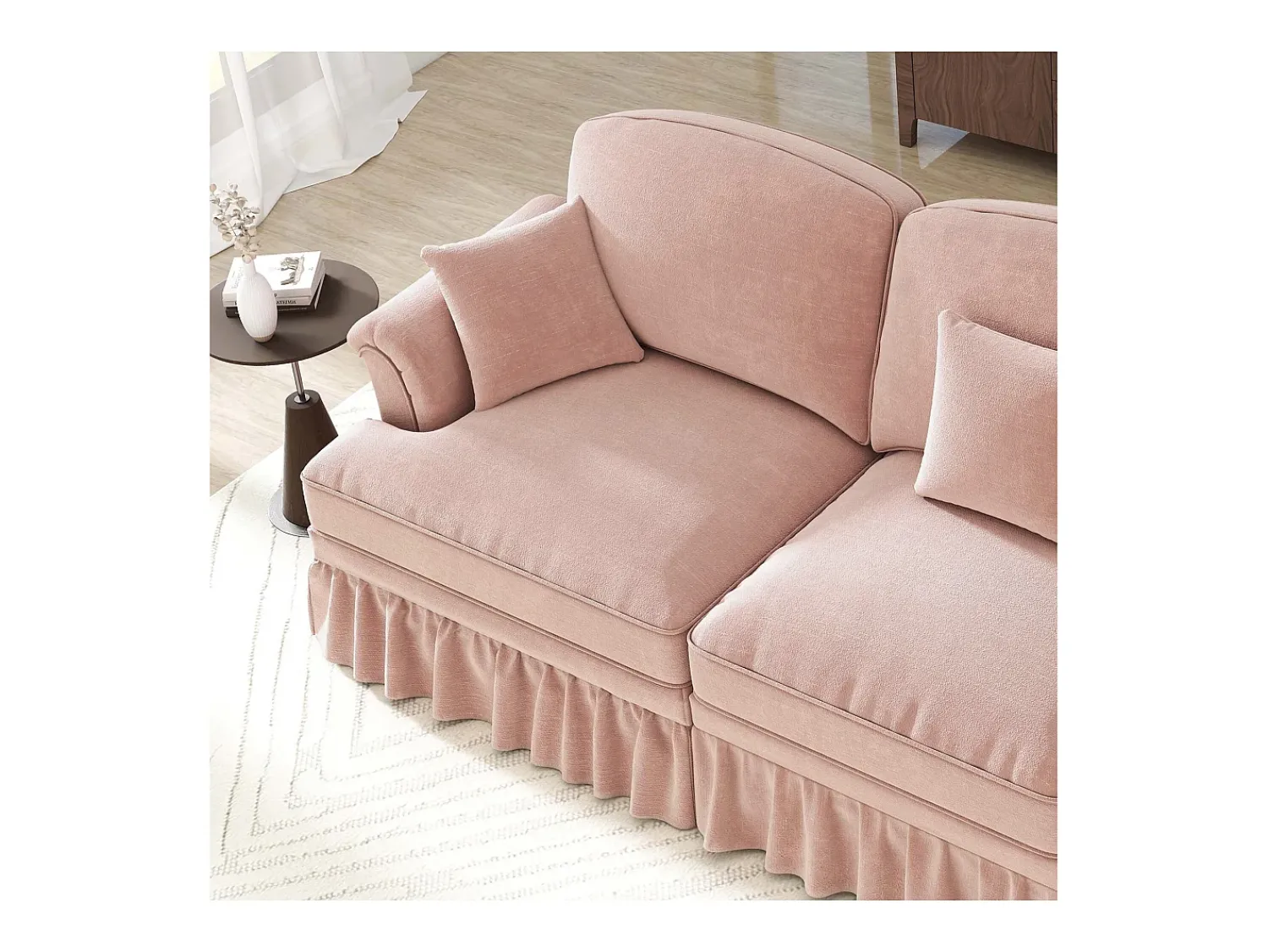 Best DripeX Sofá chesterfield 2 lugares em felpudo - com 2 puffs e 2 almofadas - saia removível - 194x140x93cm Rosa