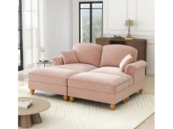 Best DripeX Sofá chesterfield 2 lugares em felpudo - com 2 puffs e 2 almofadas - saia removível - 194x140x93cm Rosa