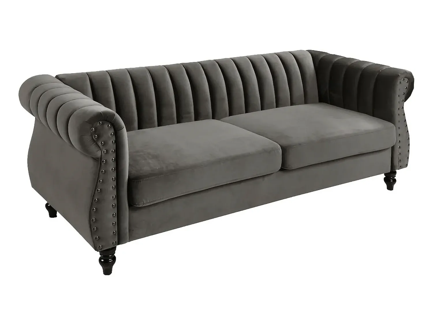 Sofá*Vente-unique Sofá chesterfield 3 lugares estilo chesterfield em veludo antracite TRUMBO Cinzento