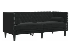Sofá|vidaxl Sofá chesterfield com rolos 2 lugares veludo Preto