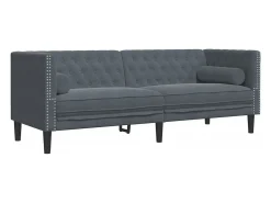 vidaxl Sofá chesterfield com rolos 3 lugares veludo -escuro^ Sofá