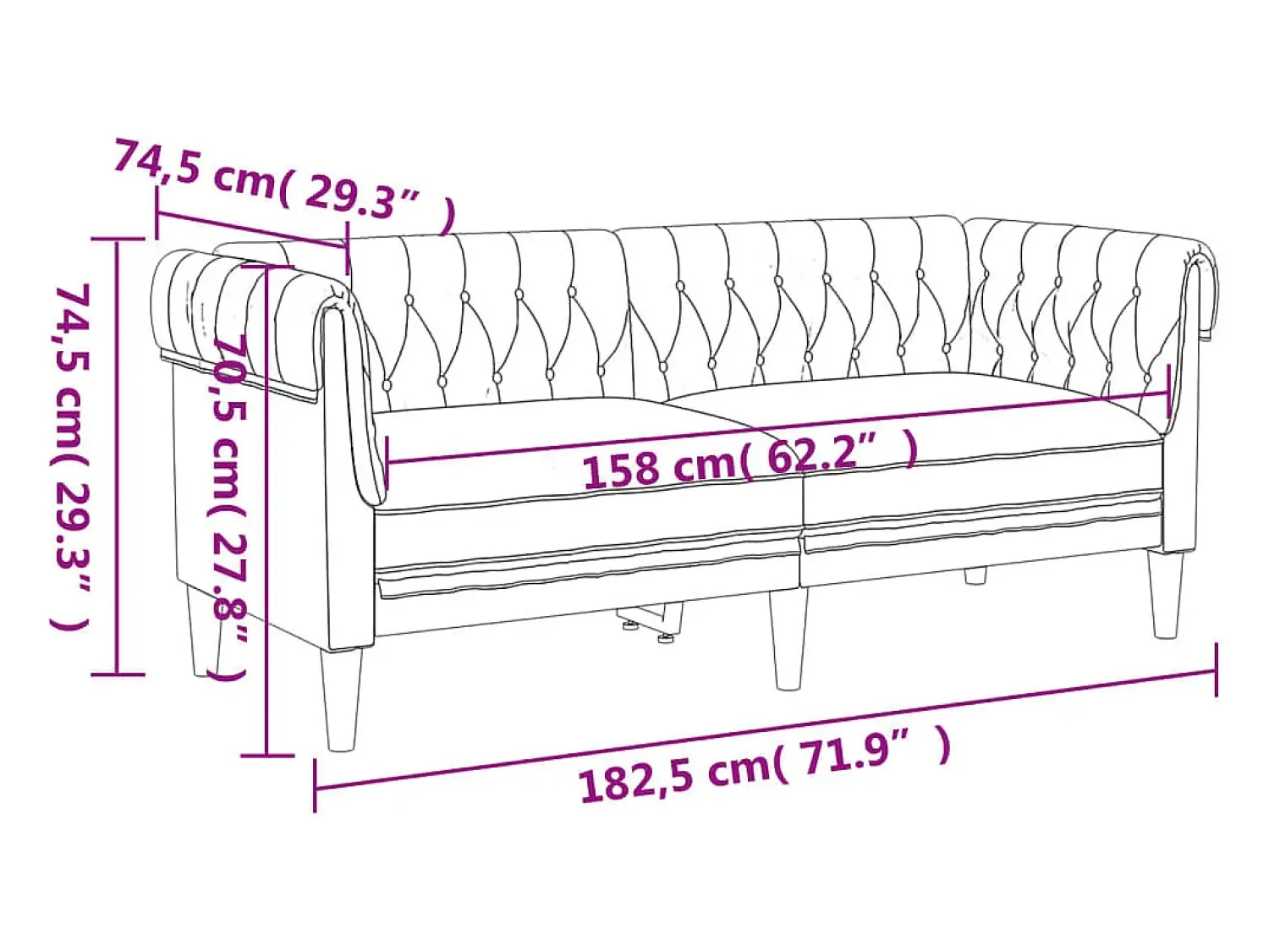 Outlet vidaxl Sofá chesterfield de 2 lugares tecido -claro Cinzento