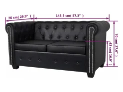 Clearance Helloshop26 Sofá Chesterfield de 2 lugares 145,5 x 76 x 70 cm couro sintético 02_0019571 Preto