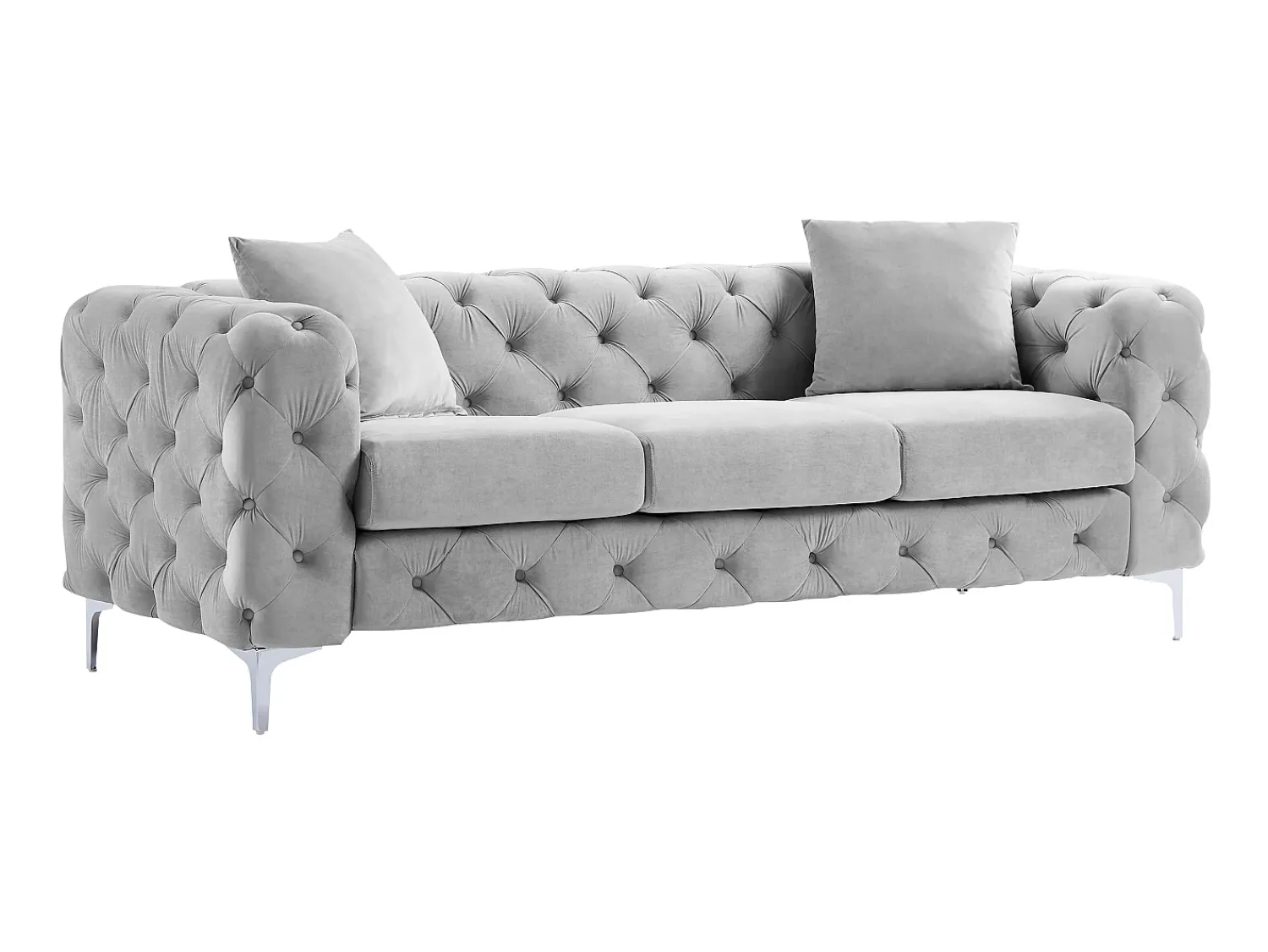 Sofá|Vente-unique Sofá Chesterfield de 3 lugares em veludo antracite e pés em metal EDWINA Cinzento claro