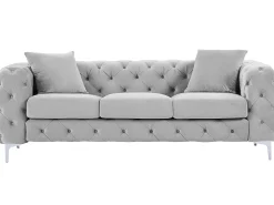 Sofá|Vente-unique Sofá Chesterfield de 3 lugares em veludo antracite e pés em metal EDWINA Cinzento claro