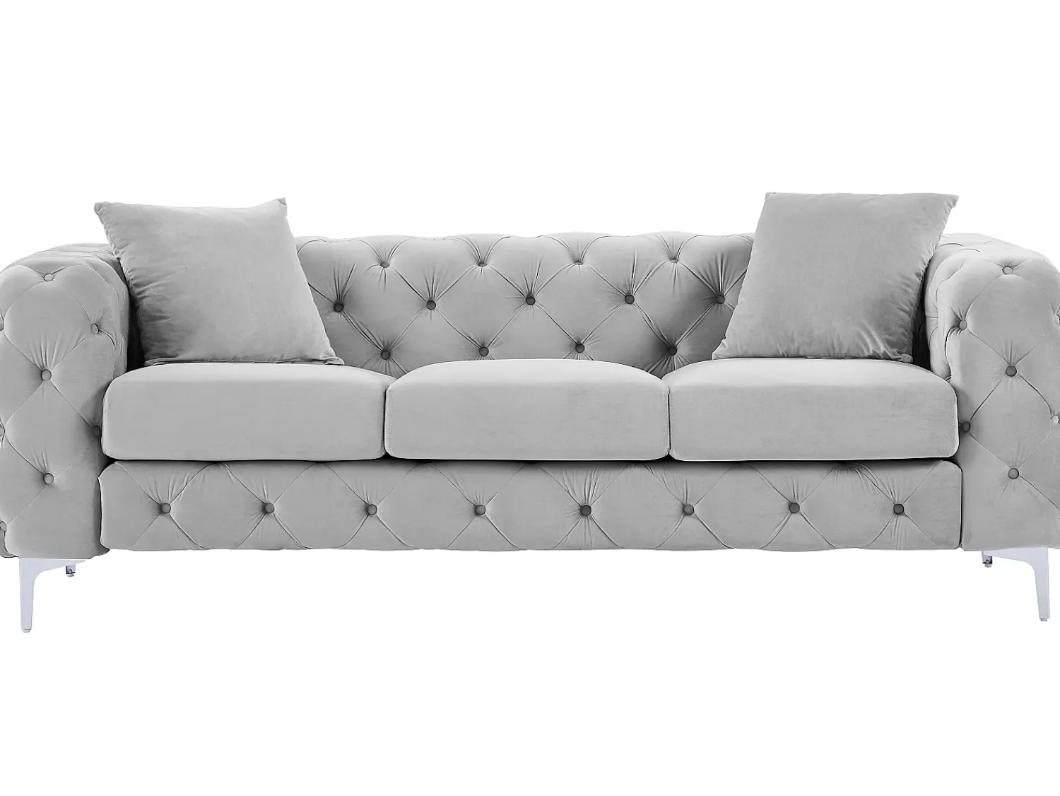Sofá|Vente-unique Sofá Chesterfield de 3 lugares em veludo antracite e pés em metal EDWINA Cinzento claro