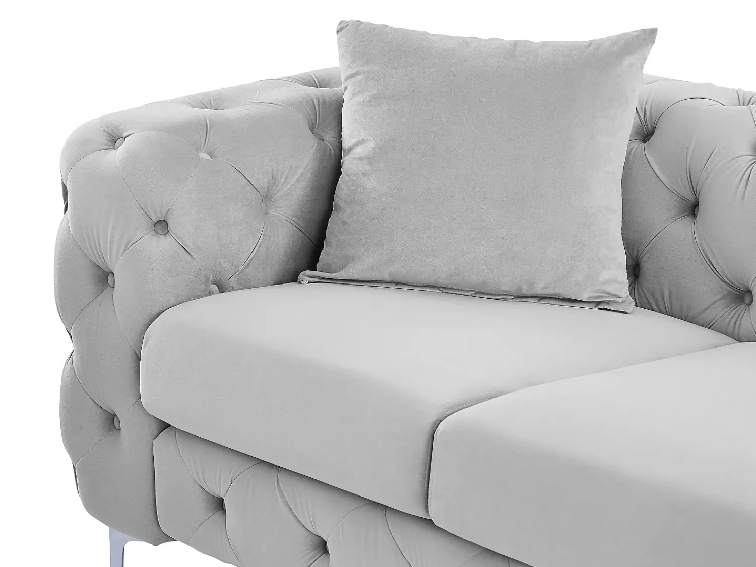 Sofá|Vente-unique Sofá Chesterfield de 3 lugares em veludo antracite e pés em metal EDWINA Cinzento claro