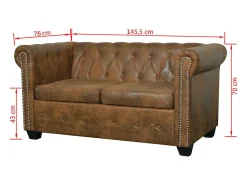 Helloshop26 Sofá Chesterfield de 2 lugares em couro sintético marrom 02_0019063^ Sofá