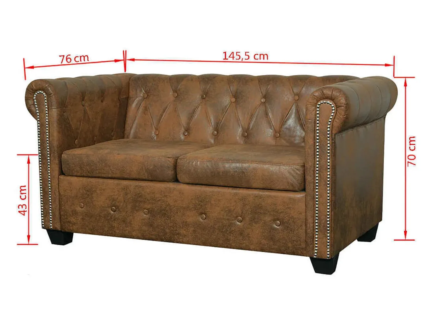 Helloshop26 Sofá Chesterfield de 2 lugares em couro sintético marrom 02_0019063^ Sofá