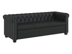 vidaxl Sofá Chesterfield de 3 lugares em couro artificial^ Sofá