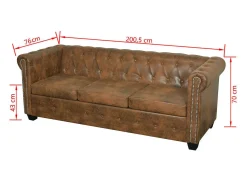 Sofá*Helloshop26 Sofá Chesterfield de 3 lugares em couro sintético marrom 02_0020863 Castanho
