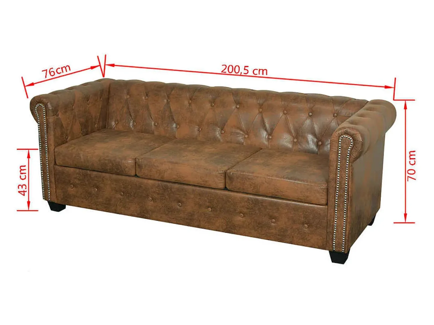 Sofá*Helloshop26 Sofá Chesterfield de 3 lugares em couro sintético marrom 02_0020863 Castanho
