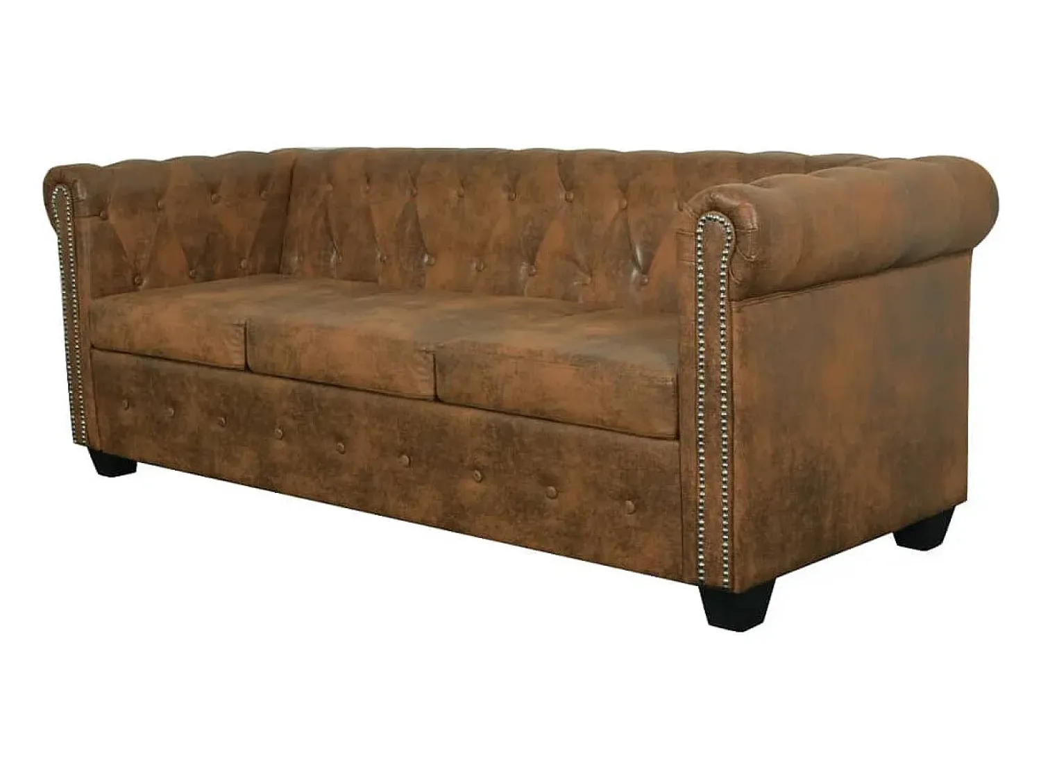 Sofá*Helloshop26 Sofá Chesterfield de 3 lugares em couro sintético marrom 02_0020863 Castanho