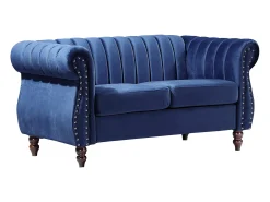 Sofá|Vente-unique Sofá chesterfield de 2 lugares em veludo azul-real TRUMBO Azul escuro