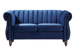Sofá|Vente-unique Sofá chesterfield de 2 lugares em veludo azul-real TRUMBO Azul escuro