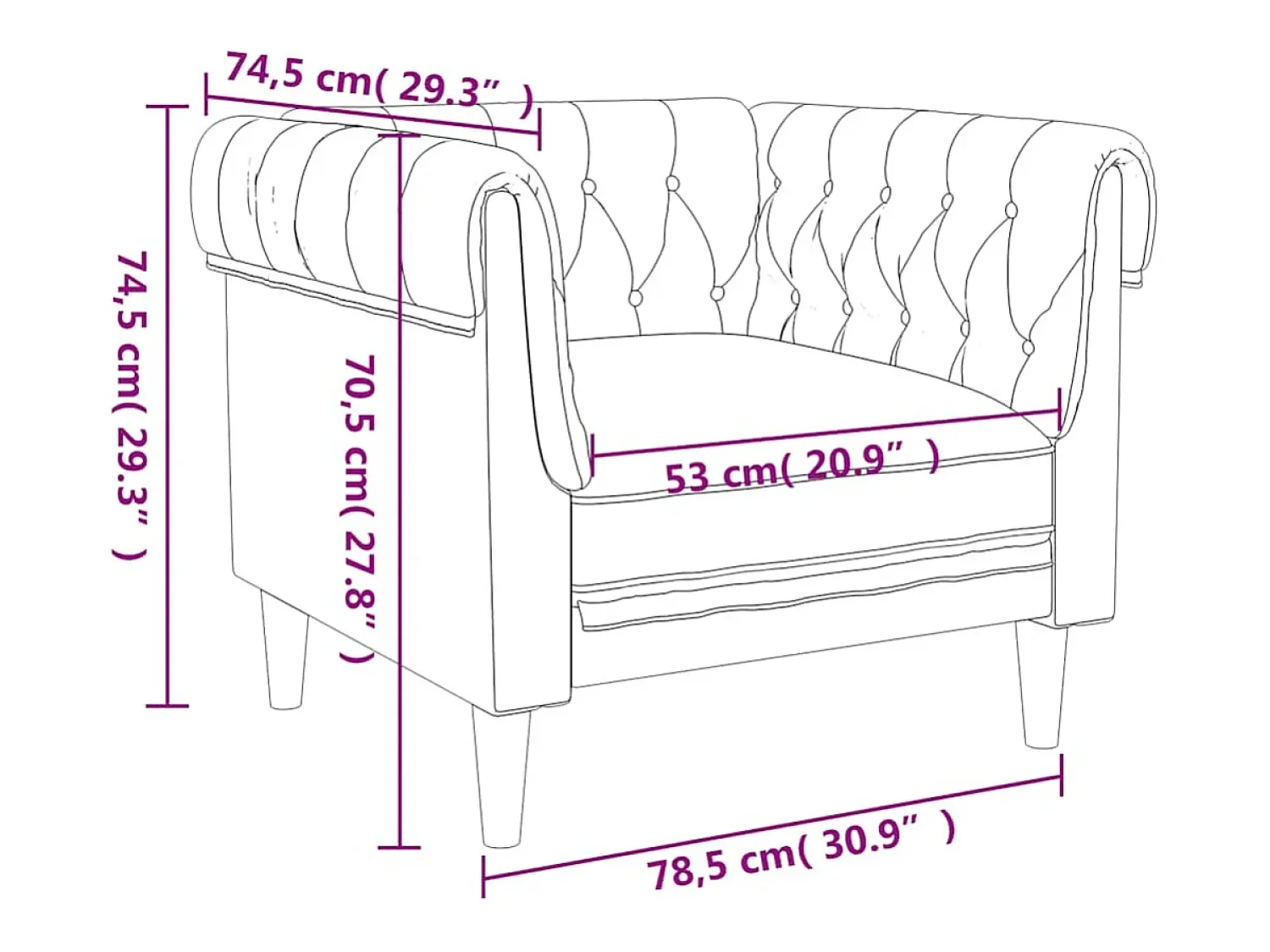 vidaxl Sofá chesterfield tecido^ Poltrona