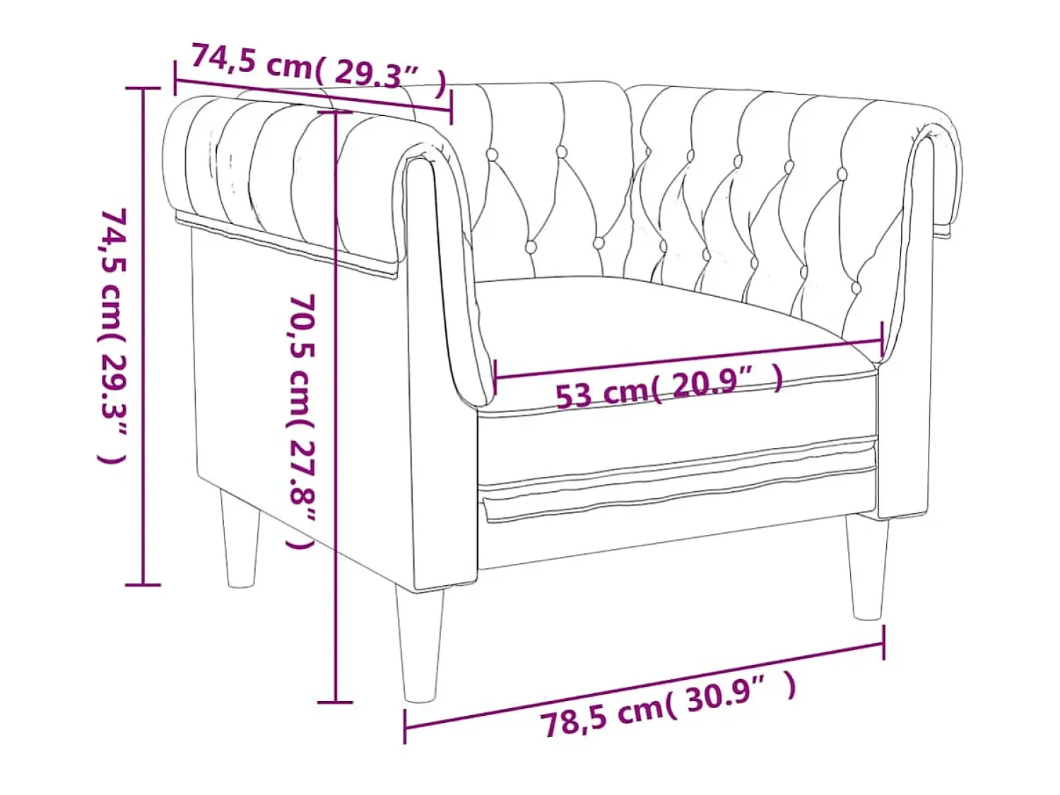 vidaxl Sofá chesterfield tecido -escuro^ Poltrona
