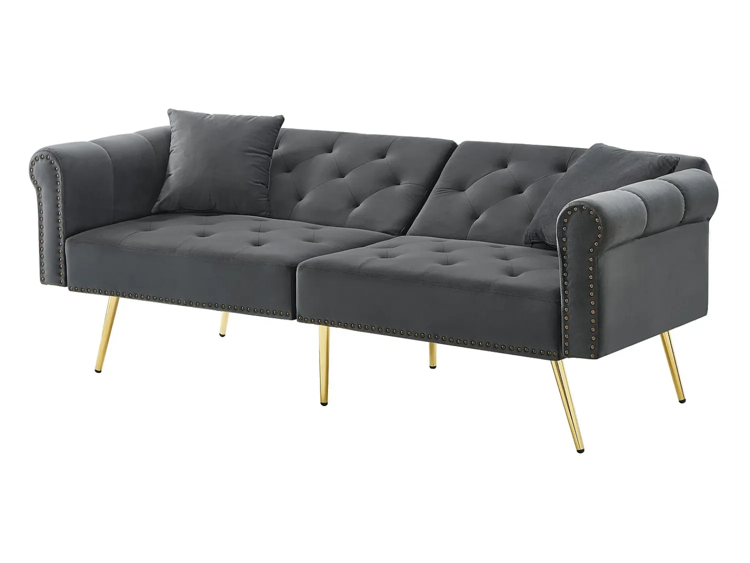 Clearance Sofá Cinza de 2 Lugares - Sofá com Encosto e Braços Ajustáveis - 6 Pernas em Metal - para Sala de Estar e Quarto Cinzento