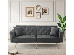 Clearance Sofá Cinza de 2 Lugares - Sofá com Encosto e Braços Ajustáveis - 6 Pernas em Metal - para Sala de Estar e Quarto Cinzento
