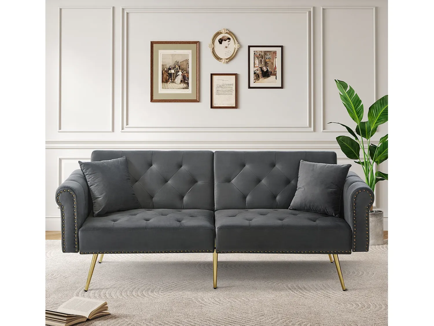 Clearance Sofá Cinza de 2 Lugares - Sofá com Encosto e Braços Ajustáveis - 6 Pernas em Metal - para Sala de Estar e Quarto Cinzento
