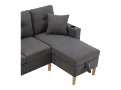 Outlet Sofá cinza escuro de 3 lugares - Sofá de canto com 2 almofadas e suporte para copos - bolsos laterais e arrumação - algodão e linho Cinzento