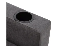 Outlet Sofá cinza escuro de 3 lugares - Sofá de canto com 2 almofadas e suporte para copos - bolsos laterais e arrumação - algodão e linho Cinzento