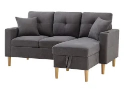 Outlet Sofá cinza escuro de 3 lugares - Sofá de canto com 2 almofadas e suporte para copos - bolsos laterais e arrumação - algodão e linho Cinzento
