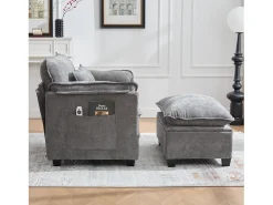 Sofá| Sofá com bolsos laterais e apoio para os pés - Chenille - para sala de estar e quarto Cinzento