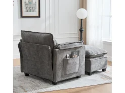 Sofá| Sofá com bolsos laterais e apoio para os pés - Chenille - para sala de estar e quarto Cinzento
