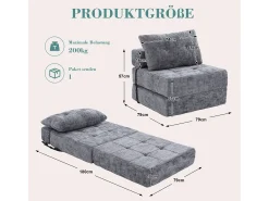 Outlet Sofá de 1 lugar - Sofá dobrável com encosto e almofadas - chenille Cinzento
