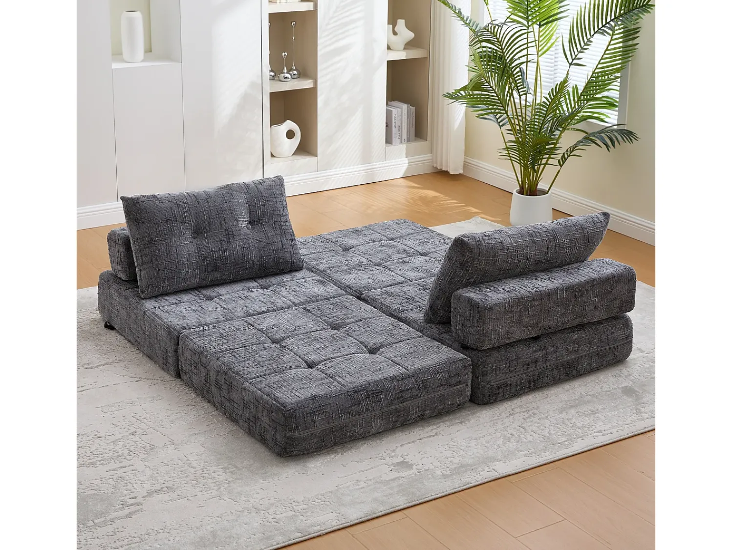 Outlet Sofá de 1 lugar - Sofá dobrável com encosto e almofadas - chenille Cinzento
