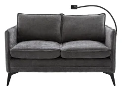 Sofá| Sofá de 2 lugares - com compartimentos laterais para arrumação e suporte para telemóvel - chenille - para sala de estar e quarto Cinzento