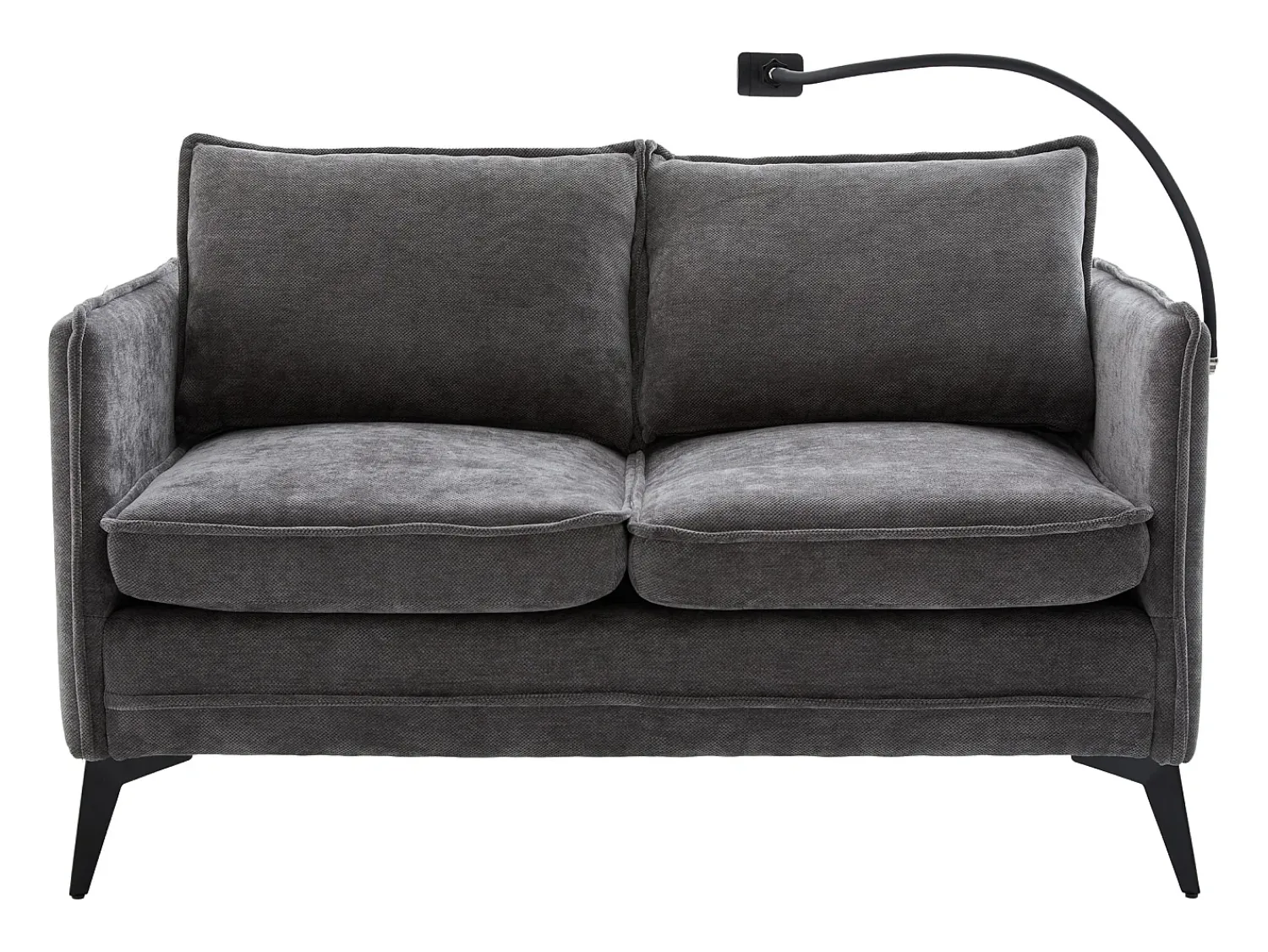 Sofá| Sofá de 2 lugares - com compartimentos laterais para arrumação e suporte para telemóvel - chenille - para sala de estar e quarto Cinzento
