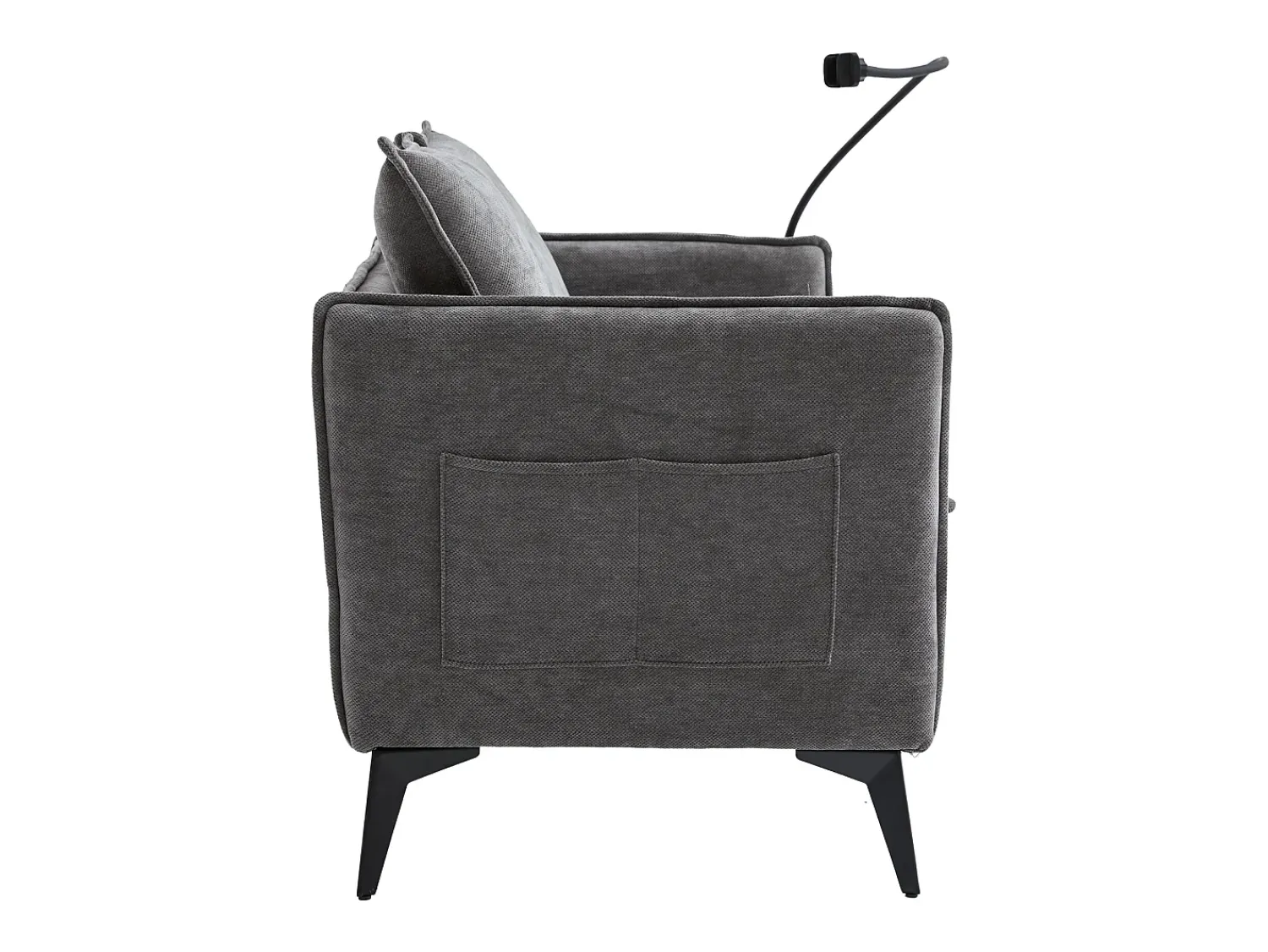 Sofá| Sofá de 2 lugares - com compartimentos laterais para arrumação e suporte para telemóvel - chenille - para sala de estar e quarto Cinzento