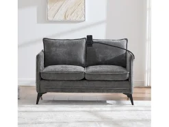 Sofá| Sofá de 2 lugares - com compartimentos laterais para arrumação e suporte para telemóvel - chenille - para sala de estar e quarto Cinzento