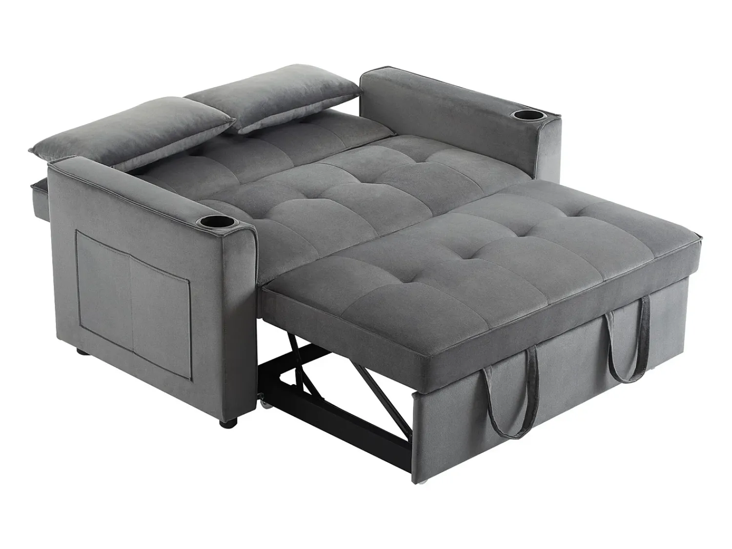 Sofá de 2 lugares - Sofá-cama com suporte para copos e bolso - almofadas e rodízios^ Sofá