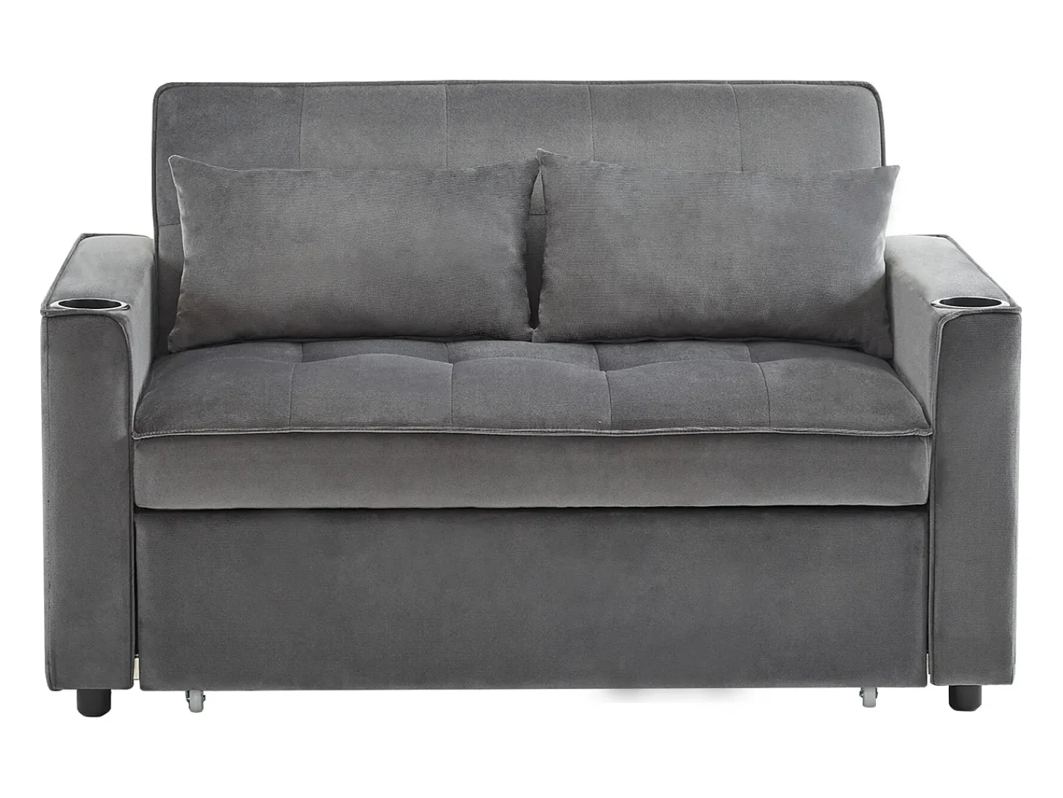 Sofá de 2 lugares - Sofá-cama com suporte para copos e bolso - almofadas e rodízios^ Sofá