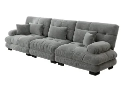 Sofá de 3 lugares - Sofá reto com 3 almofadas lombares e 3 almofadas decorativas - chenille^ Sofá