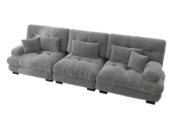 Sofá de 3 lugares - Sofá reto com 3 almofadas lombares e 3 almofadas decorativas - chenille^ Sofá