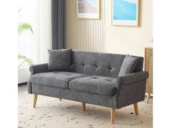Sofá|Hauss Spole Sofá de 2 lugares, tecido chenille, pernas em madeira, 162x74x77cm Cinzento