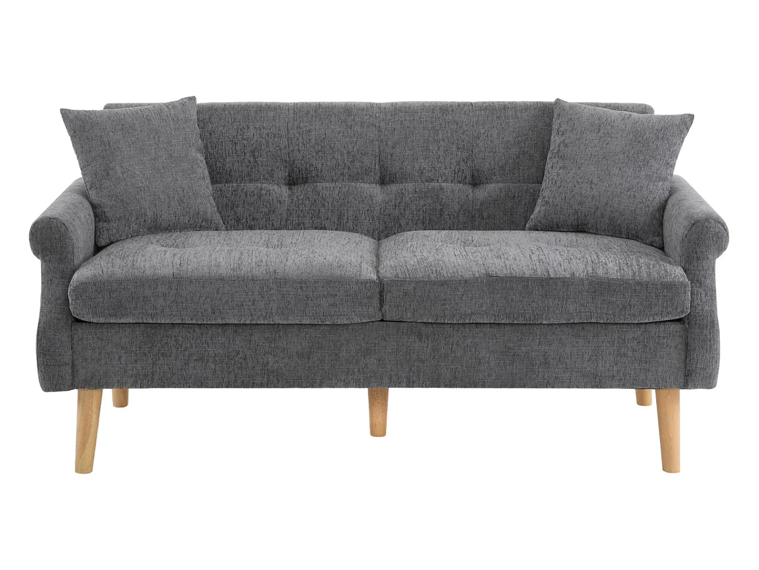 Sofá|Hauss Spole Sofá de 2 lugares, tecido chenille, pernas em madeira, 162x74x77cm Cinzento